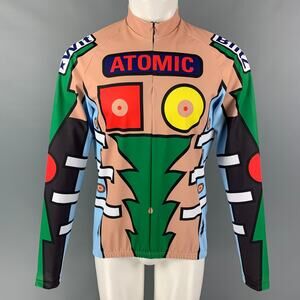 WALTER VAN BEIRENDONCK SS20 Size XL Beige Nude Graphic Nylon Jersey Bike Top